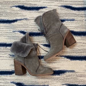 UGG Jerene Boot Gray Ankle Lace Up Fur Lined Block Heel 8.5